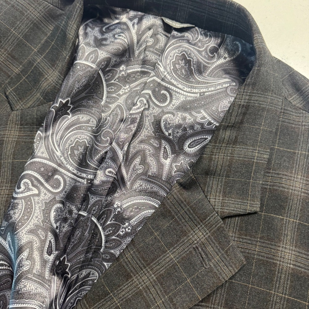 Oak Hill Plaid Sport Coat Mens 4XL (58R 60R) Dark Gray Check Two Button Blazer - Picture 4 of 10